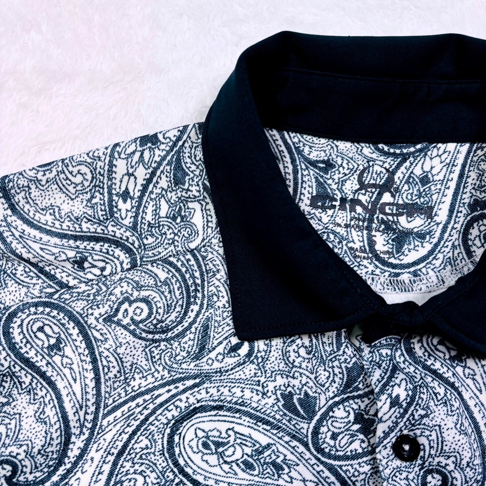 Cinch Arena Flex Polo Shirt Mens S Navy White Paisley Performance Golf Western
